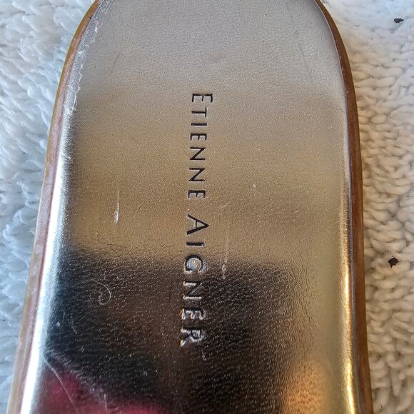 Etienne Aigner Women's Leather Open Toe Slides Flat Sandals Size 6.5 Gold Orange - Picture 3 of 6